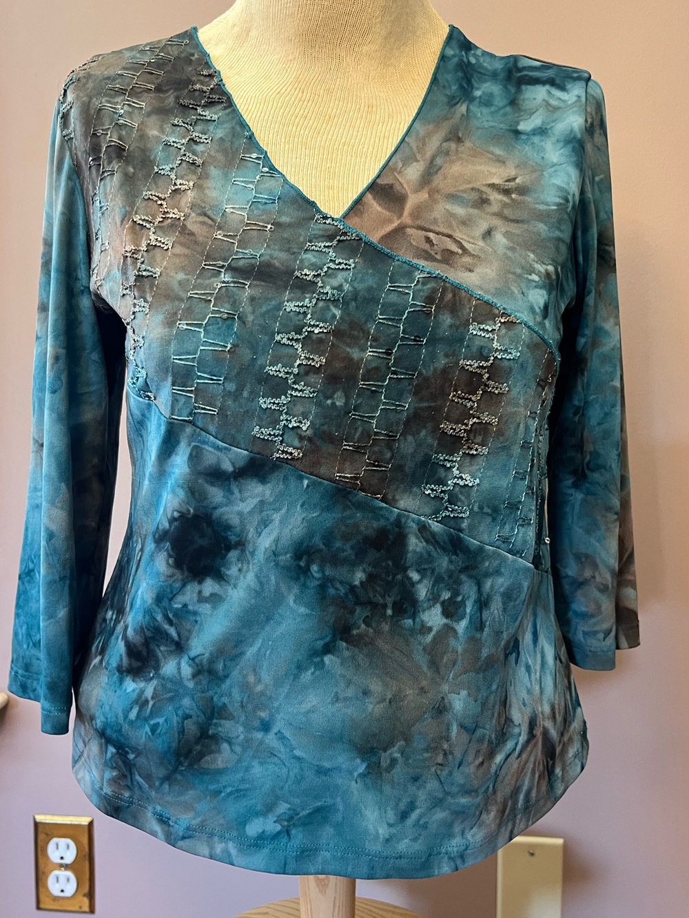 Y2K Blue & Brown Marbled Tie Dye Sequin Blouse Size M Fairycore Whimsigoth